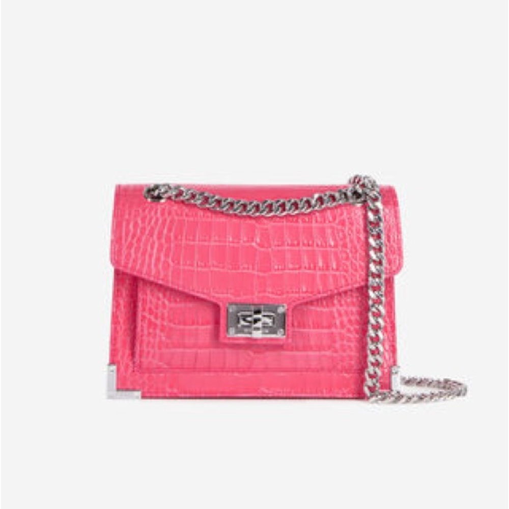 The Kooples Emily Leather Pink Croc-Embossed Crossbody Bag NEW